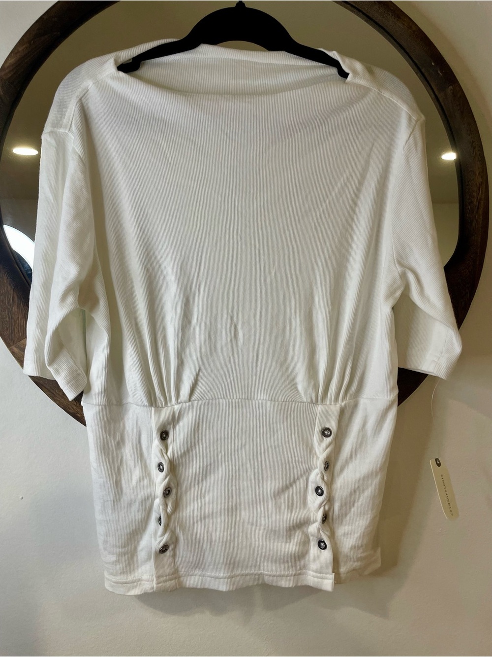 Anthropologie Ivory Short Sleeve Button-Accent Tunic